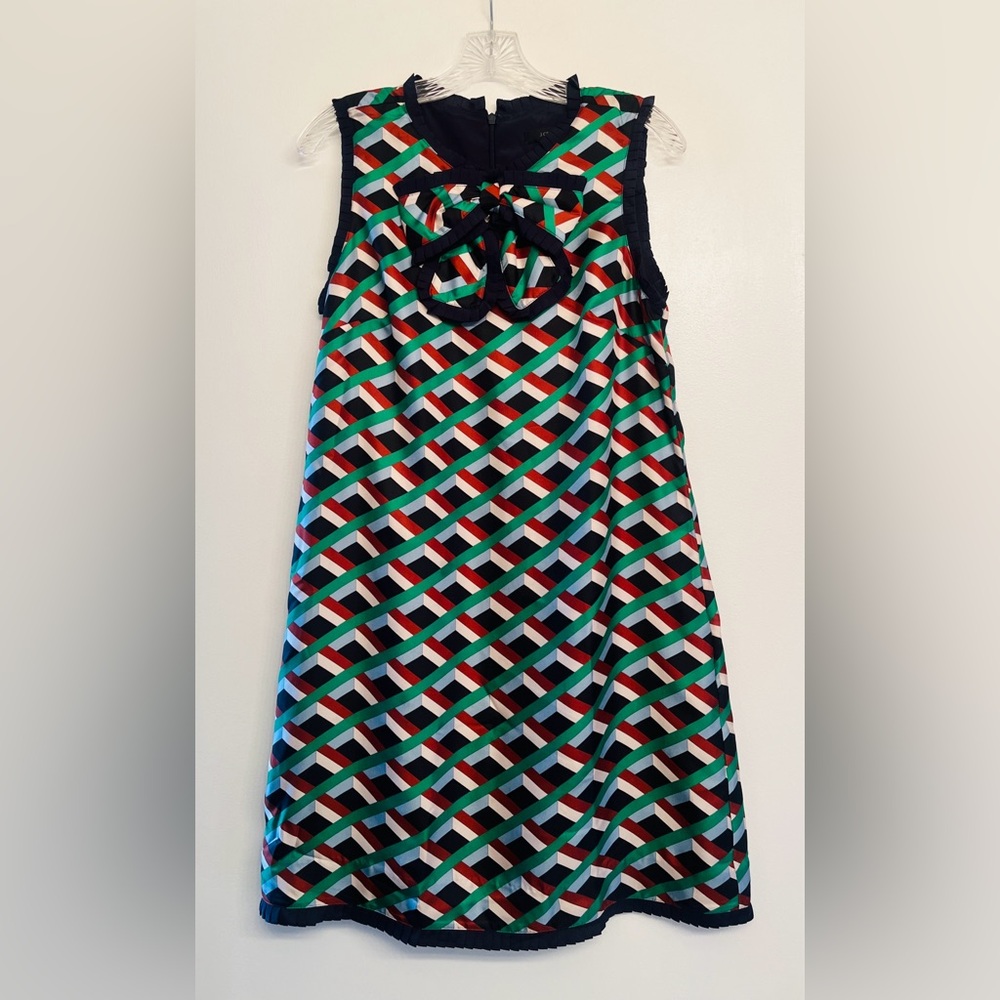 J. Crew silk dress in the Ratti graphic diamond print with bow detail size 8